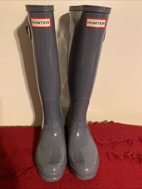 Hunter Glossy Tall Rain Boots in Slate